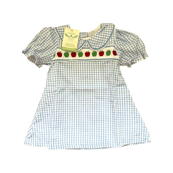 NWT The Oaks Apparel 12m Gingham Apple Dress Peter Pan Collar Lined Cottagecore